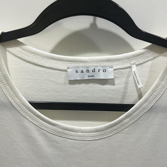 Sandro Asymmetric Ruffle Hem Short Sleeve T-Shirt White Sz 3 (M) - Picture 2 of 7